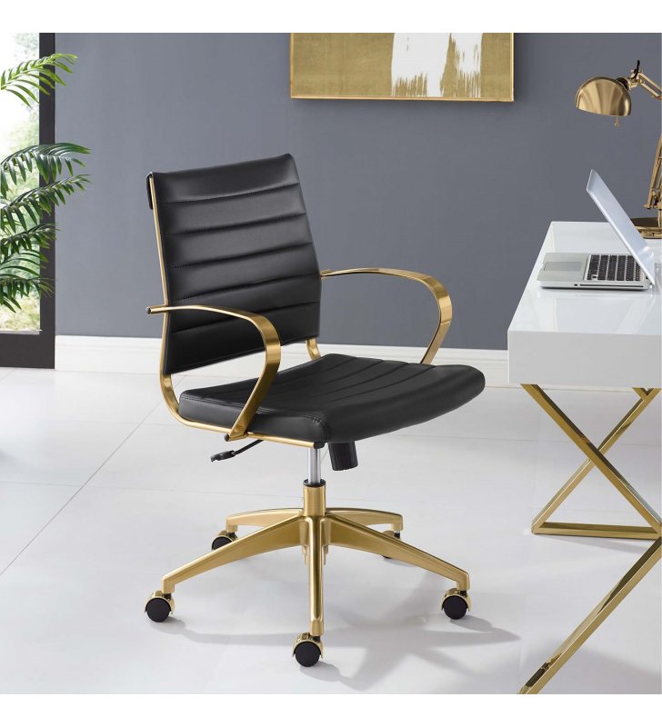 Jive Gold Stainless Steel Midback Office Chair in Gold Black - Lexmod