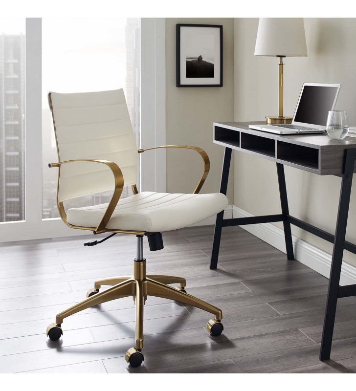 Jive Gold Stainless Steel Midback Office Chair in Gold White - Lexmod