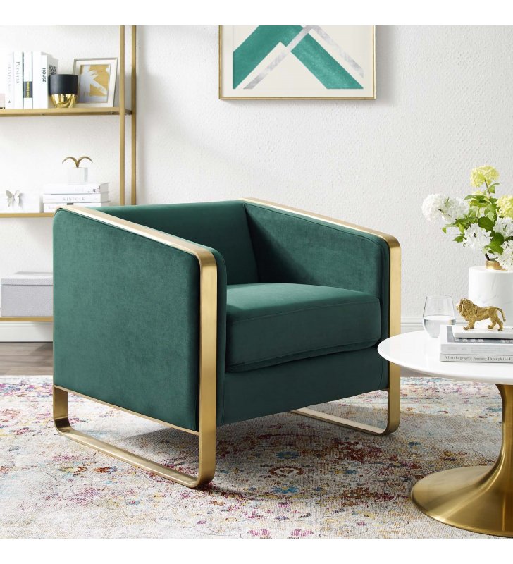 Visualize Accent Club Lounge Performance Velvet Armchair in Green - Lexmod