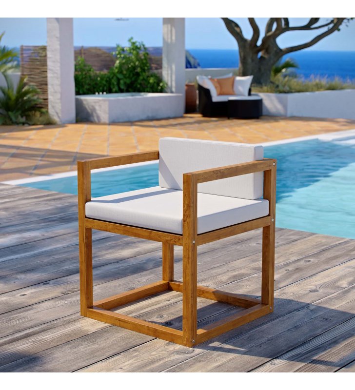 Newbury Accent Outdoor Patio Premium Grade A Teak Wood Armchair in Natural White - Lexmod