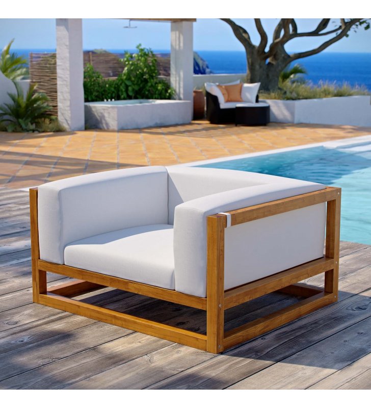 Newbury Accent Lounge Outdoor Patio Premium Grade A Teak Wood Armchair in Natural White - Lexmod