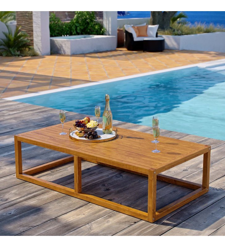 Newbury Outdoor Patio Premium Grade A Teak Wood Coffee Table in Natural - Lexmod