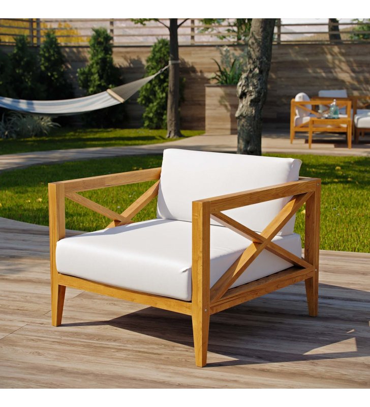 Northlake Outdoor Patio Premium Grade A Teak Wood Armchair in Natural White - Lexmod