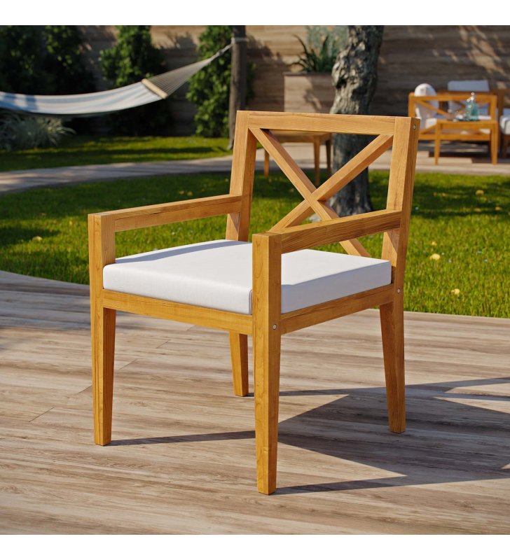Northlake Outdoor Patio Premium Grade A Teak Wood Dining Armchair in Natural White - Lexmod