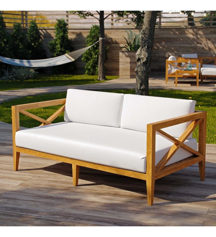 Northlake Outdoor Patio Premium Grade A Teak Wood Sofa in Natural White - Lexmod