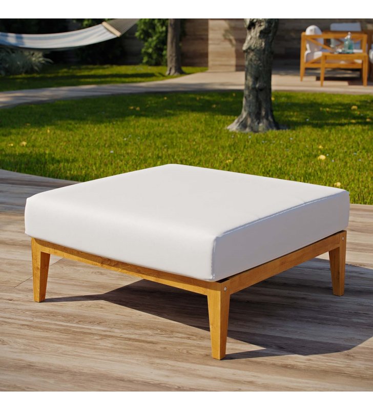 Northlake Outdoor Patio Premium Grade A Teak Wood Ottoman in Natural White - Lexmod