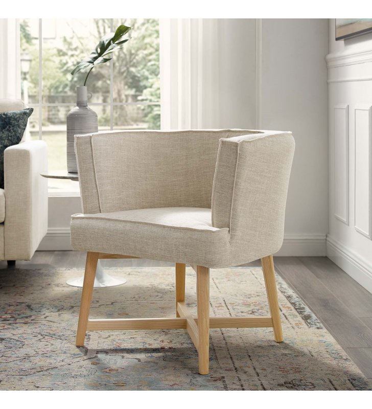 Anders Upholstered Fabric Accent Chair in Beige - Lexmod