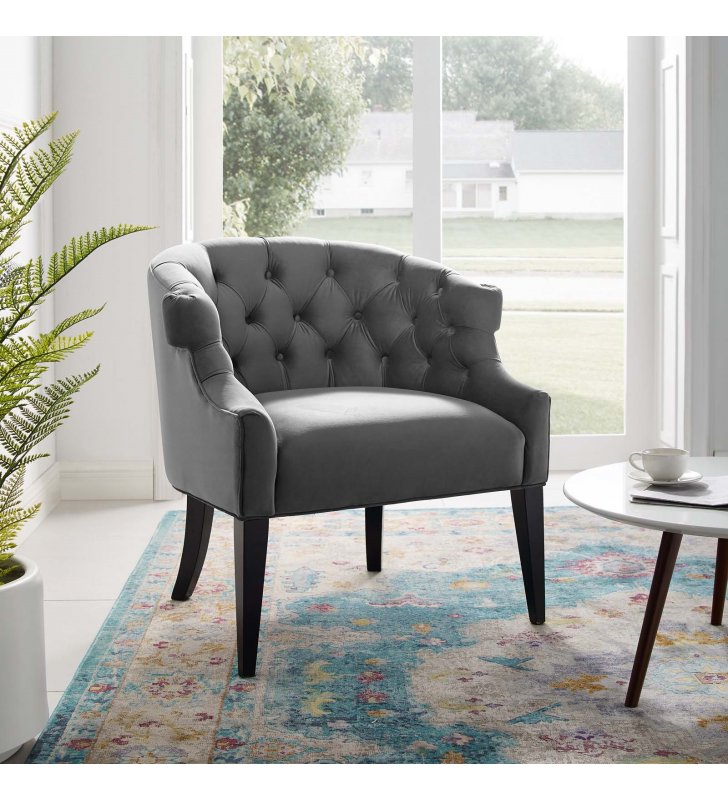 Precept Accent Performance Velvet Armchair in Gray - Lexmod