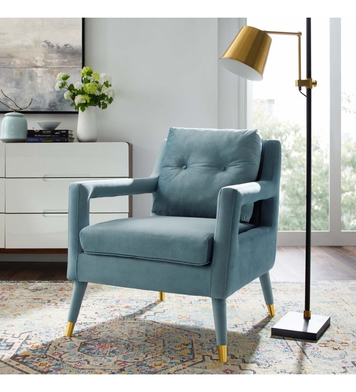 Premise Accent Lounge Performance Velvet Armchair in Light Blue - Lexmod