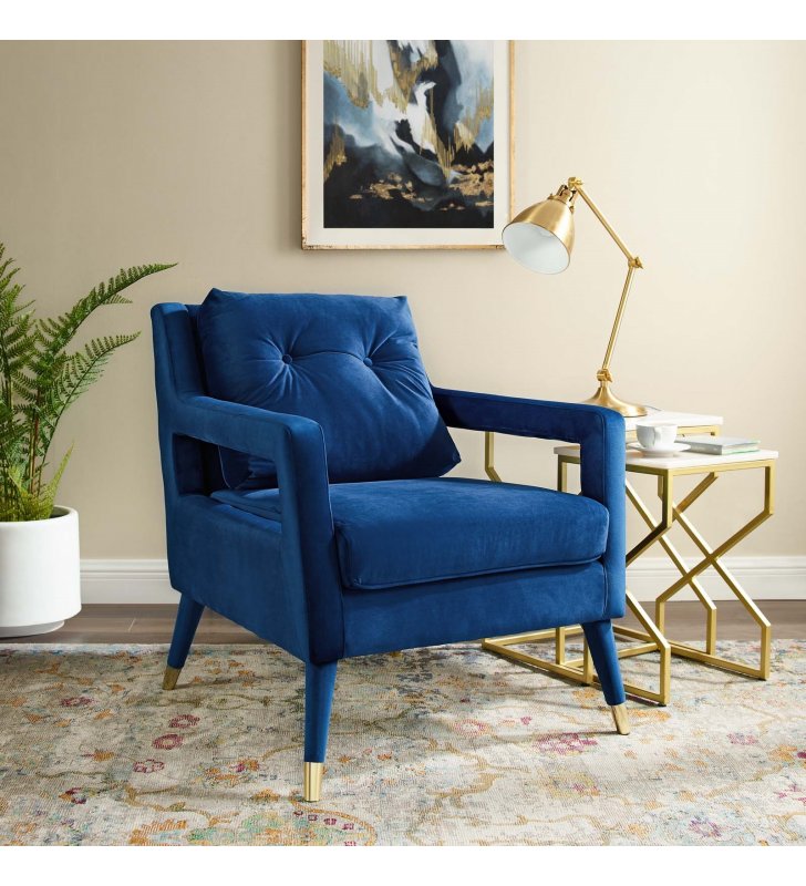 Premise Accent Lounge Performance Velvet Armchair in Navy - Lexmod