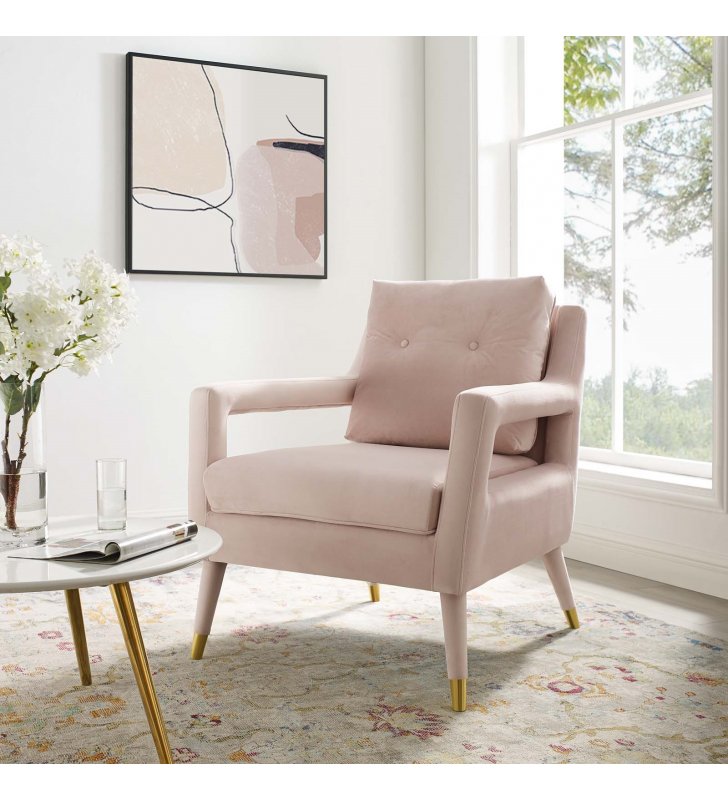 Premise Accent Lounge Performance Velvet Armchair in Pink - Lexmod