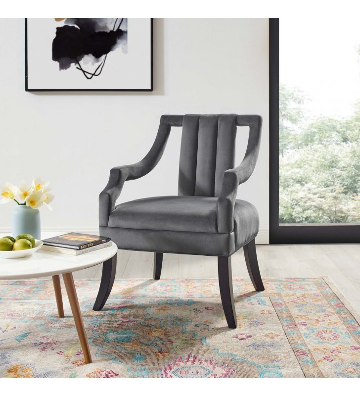 Harken Performance Velvet Accent Chair in Gray - Lexmod