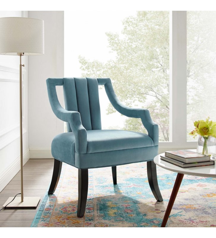 Harken Performance Velvet Accent Chair in Light Blue - Lexmod