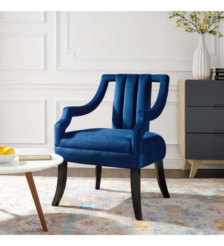 Harken Performance Velvet Accent Chair in Navy - Lexmod