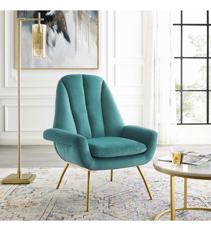 Summit Accent Performance Velvet Armchair in Teal - Lexmod