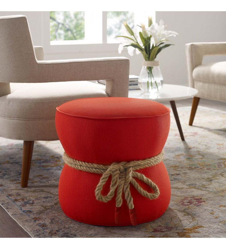Beat Nautical Rope Upholstered Fabric Ottoman in Atomic Red - Lexmod