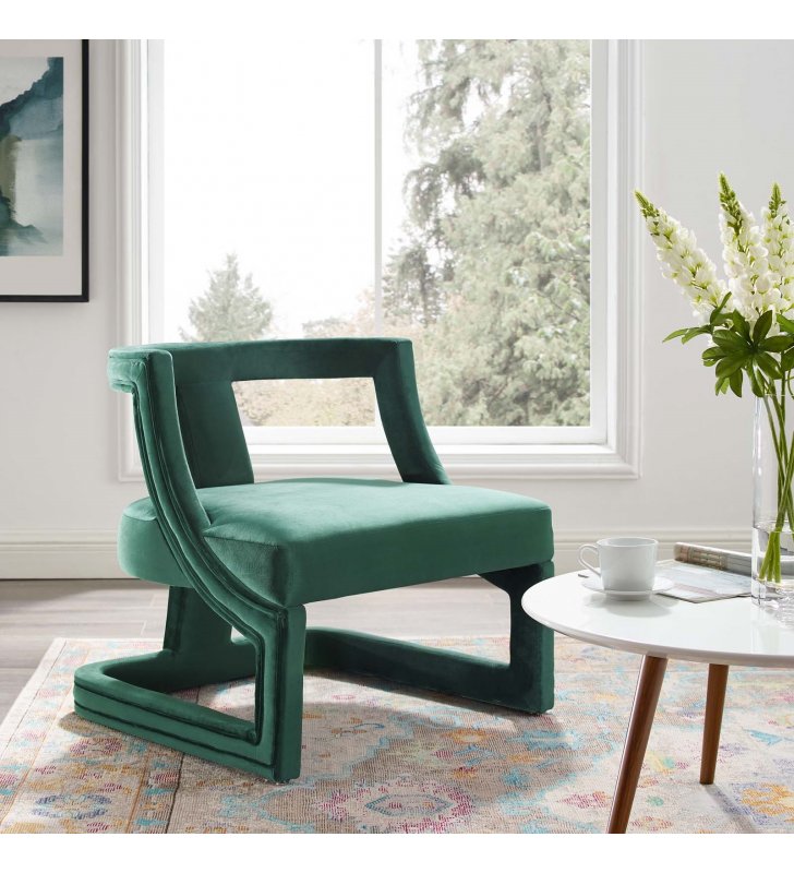 Requisite Accent Lounge Performance Velvet Armchair in Green - Lexmod