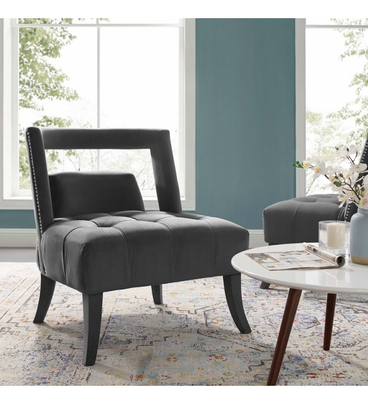 Honor Accent Lounge Performance Velvet Armchair in Gray - Lexmod