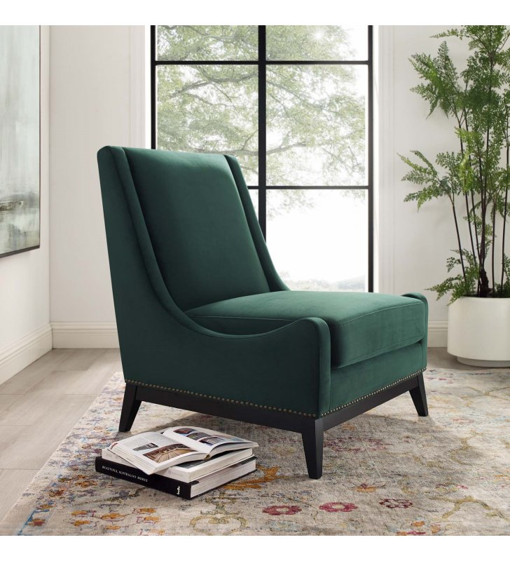 Confident Accent Upholstered Performance Velvet Lounge Chair in Green - Lexmod