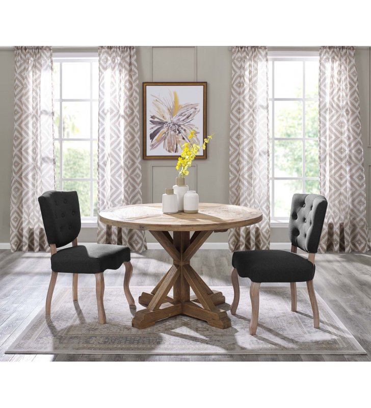 Stitch 47" Round Pine Wood Dining Table in Brown - Lexmod