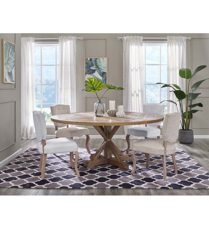 Stitch 71" Round Pine Wood Dining Table in Brown - Lexmod