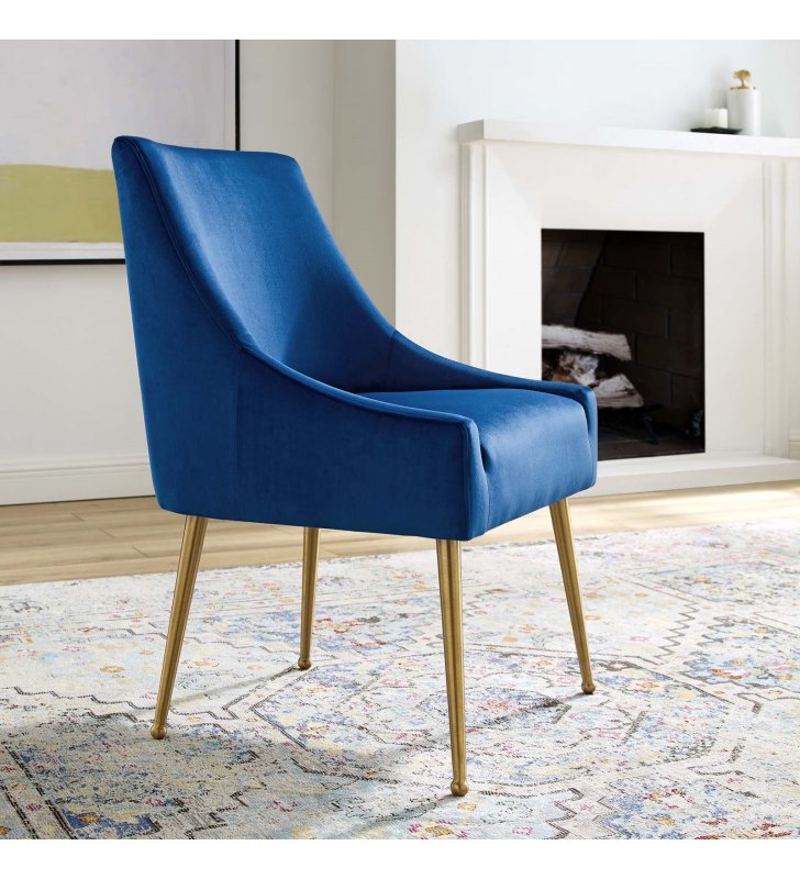Discern Upholstered Performance Velvet Dining Chair in Navy - Lexmod
