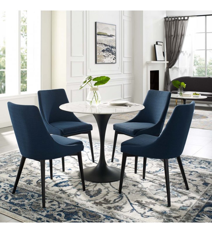 Lippa 36" Round Artificial Marble Dining Table in Black White - Lexmod