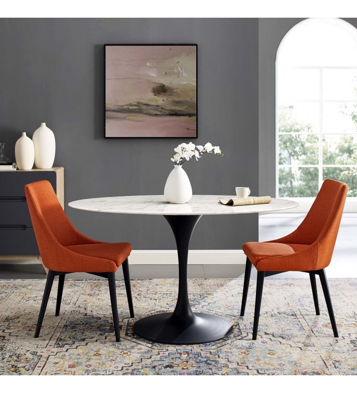 Lippa 54" Oval Artificial Marble Dining Table in Black White - Lexmod