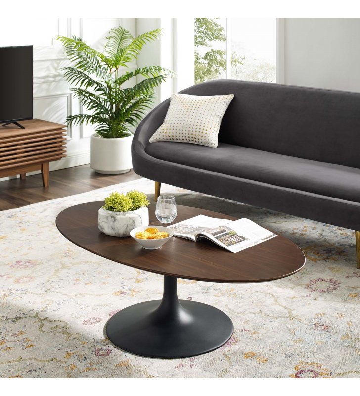 Lippa 48" Oval-Shaped Walnut Coffee Table in Black Walnut - Lexmod