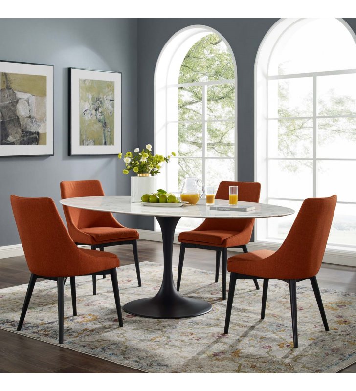 Lippa 78" Oval Artificial Marble Dining Table in Black White - Lexmod