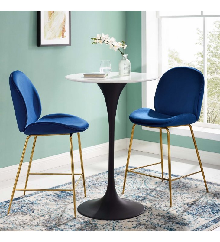 Lippa 28" Round Wood Bar Table in Black White - Lexmod