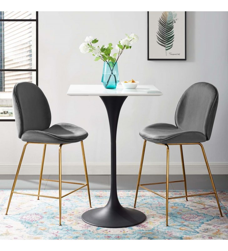 Lippa 28" Square Wood Top Bar Table in Black White - Lexmod