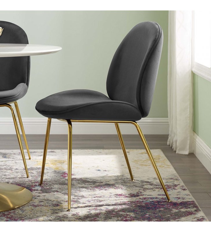 Scoop Gold Stainless Steel Leg Performance Velvet Dining Chair in Black - Lexmod