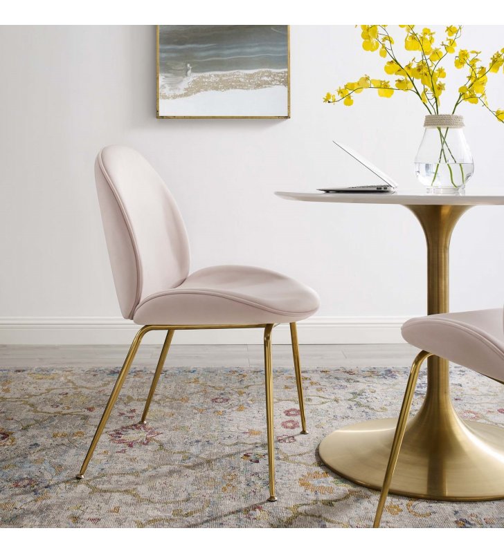 Scoop Gold Stainless Steel Leg Performance Velvet Dining Chair in Pink - Lexmod