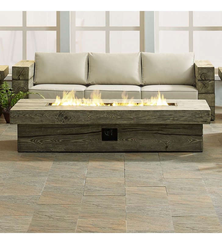Manteo 70" Rectangular Outdoor Patio Fire Pit Table in Light Gray - Lexmod