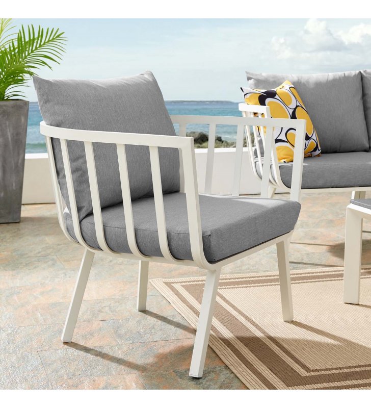 Riverside Outdoor Patio Aluminum Armchair in White Gray - Lexmod
