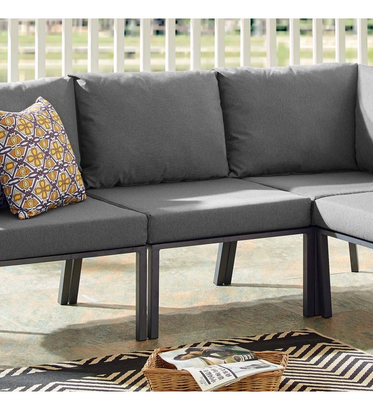 Riverside Outdoor Patio Aluminum Armless Chair in Gray Charcoal - Lexmod
