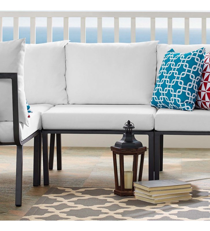 Riverside Outdoor Patio Aluminum Armless Chair in Gray White - Lexmod