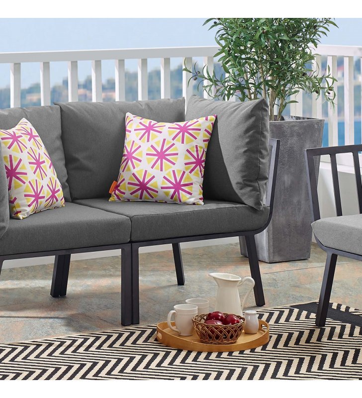 Riverside Outdoor Patio Aluminum Corner Chair in Gray Charcoal - Lexmod