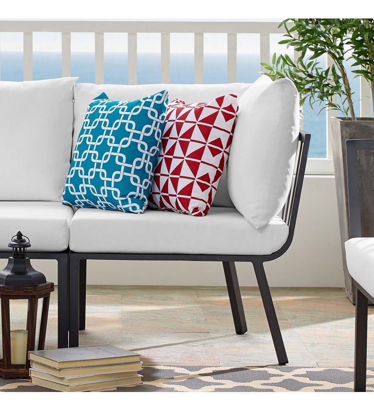 Riverside Outdoor Patio Aluminum Corner Chair in Gray White - Lexmod