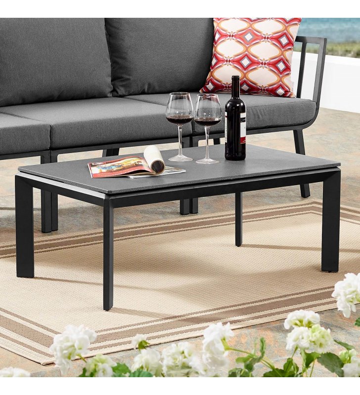 Riverside Aluminum Outdoor Patio Coffee Table in Gray - Lexmod