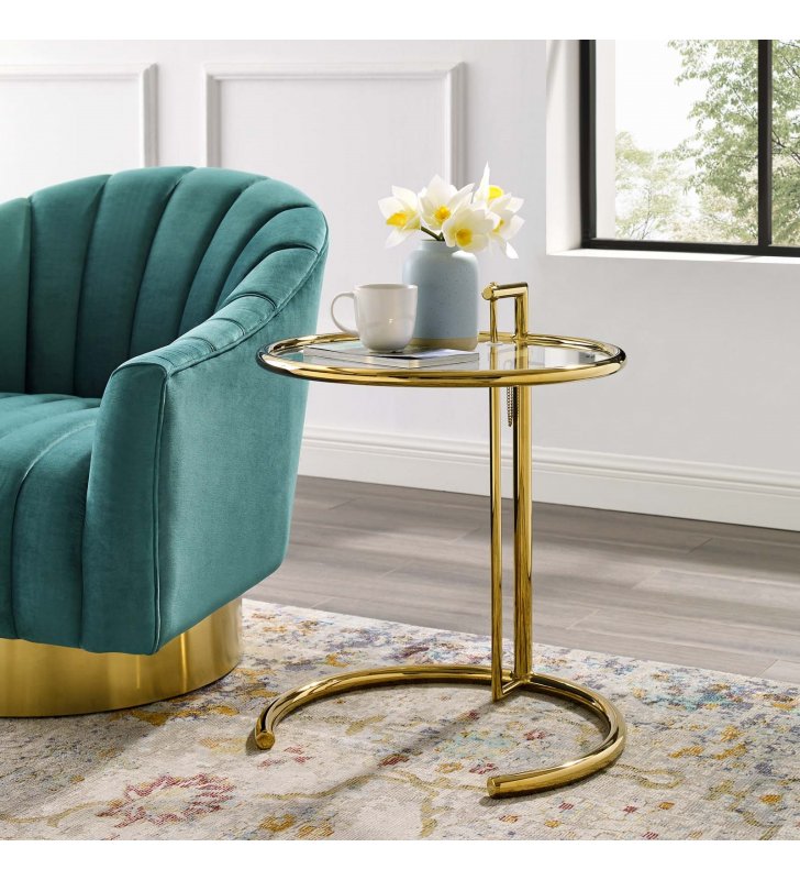 Eileen Gold Stainless Steel End Table in Gold - Lexmod