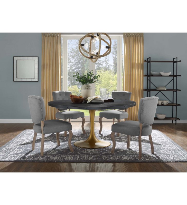 Drive 60" Oval Wood Top Dining Table in Black Gold - Lexmod