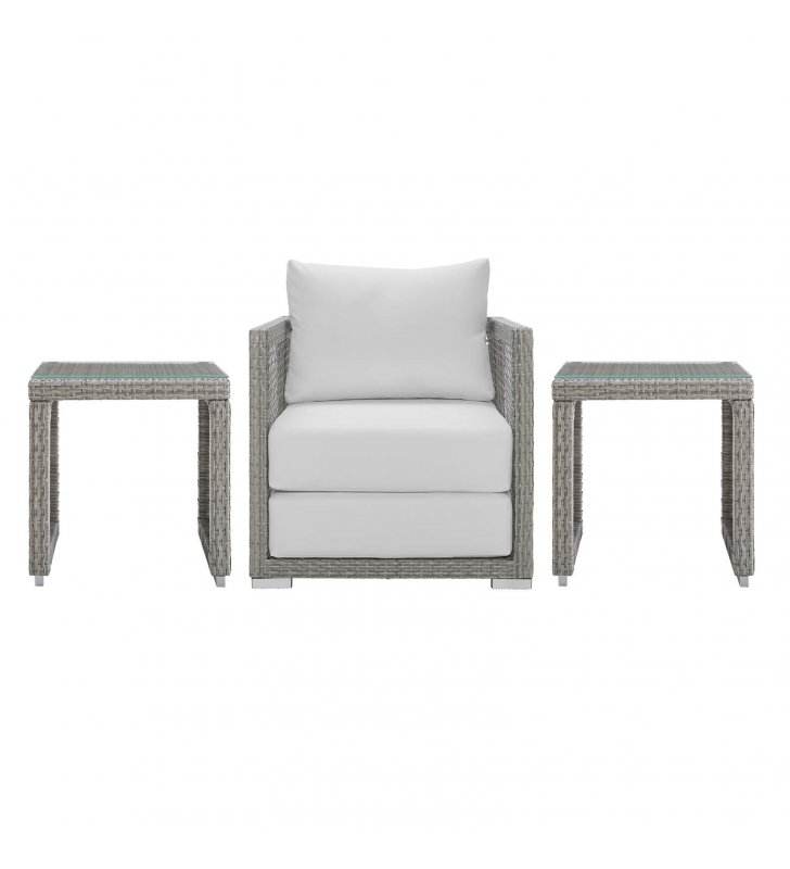 Aura 3 Piece Outdoor Patio Wicker Rattan Set in Gray White - Lexmod