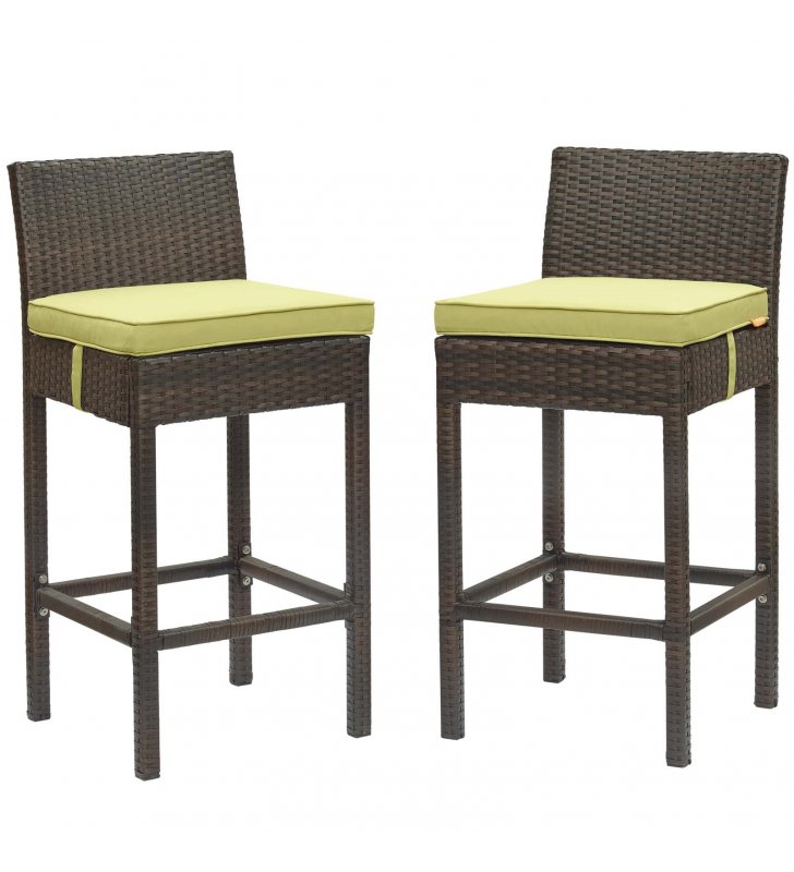 Conduit Bar Stool Outdoor Patio Wicker Rattan Set of 2 in Brown Peridot - Lexmod