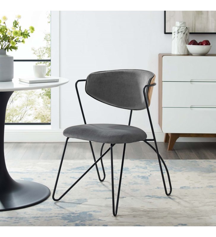 Prevail Black Frame Dining and Accent Performance Velvet Chair in Black Gray - Lexmod