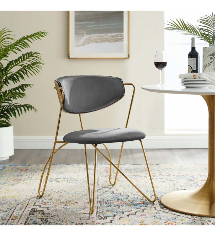 Prevail Gold Stainless Steel Dining and Accent Performance Velvet Chair in Gold Gray - Lexmod