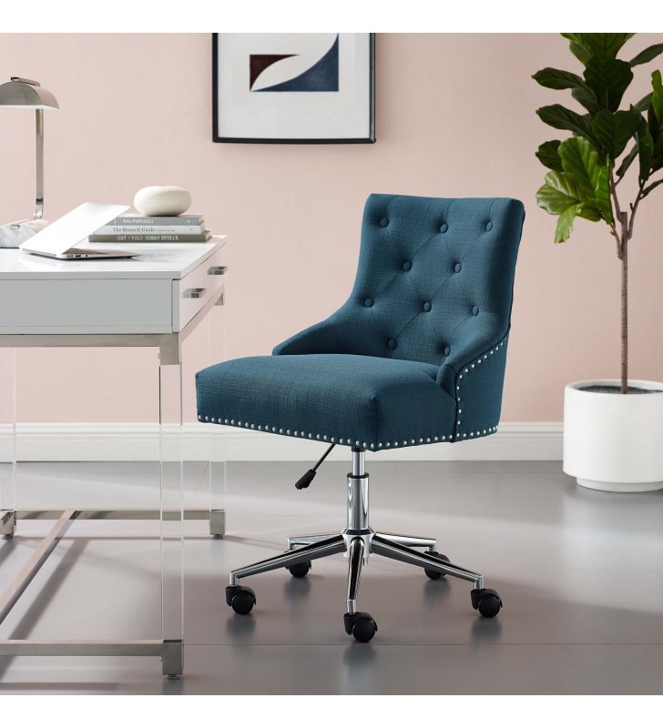Regent Tufted Button Swivel Upholstered Fabric Office Chair in Azure - Lexmod