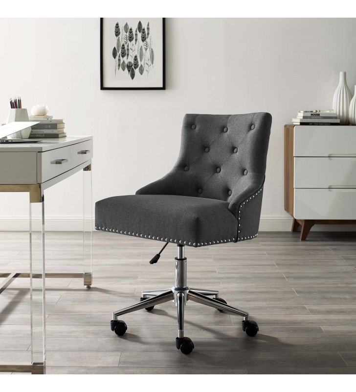 Regent Tufted Button Swivel Upholstered Fabric Office Chair in Gray - Lexmod