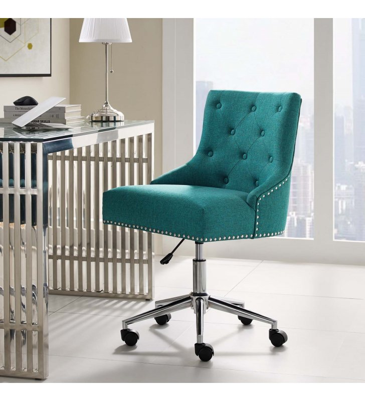 Regent Tufted Button Swivel Upholstered Fabric Office Chair in Teal - Lexmod